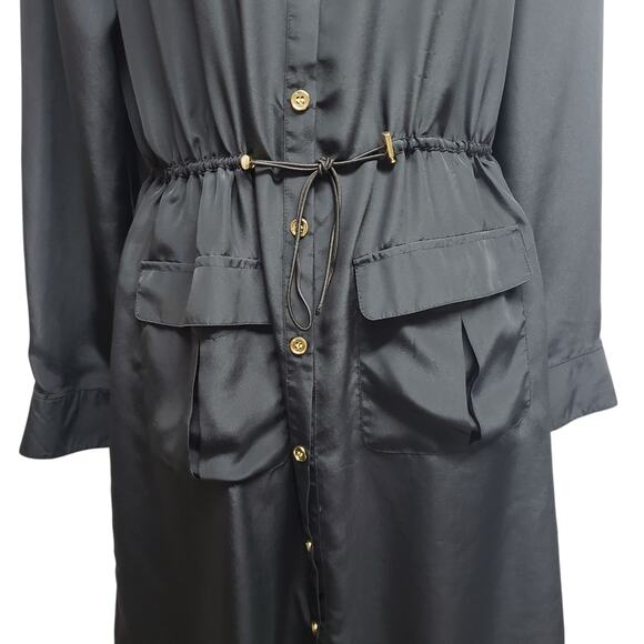 Queens Collection Black Dress Sz M Vtg Pockets Utilitychic Retro Officewear - Picture 5 of 11